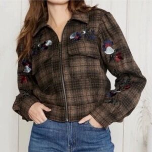 NWT Driftwood Wool Embroidered Plaid Women's Jacket